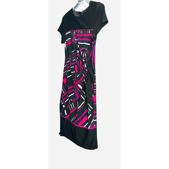 R&K CAP SLV ROUND NECK WAIST TIE, WOMENS, S, BLACK, PURPLE, WHITE GEO PATTERN - Picture 3 of 12